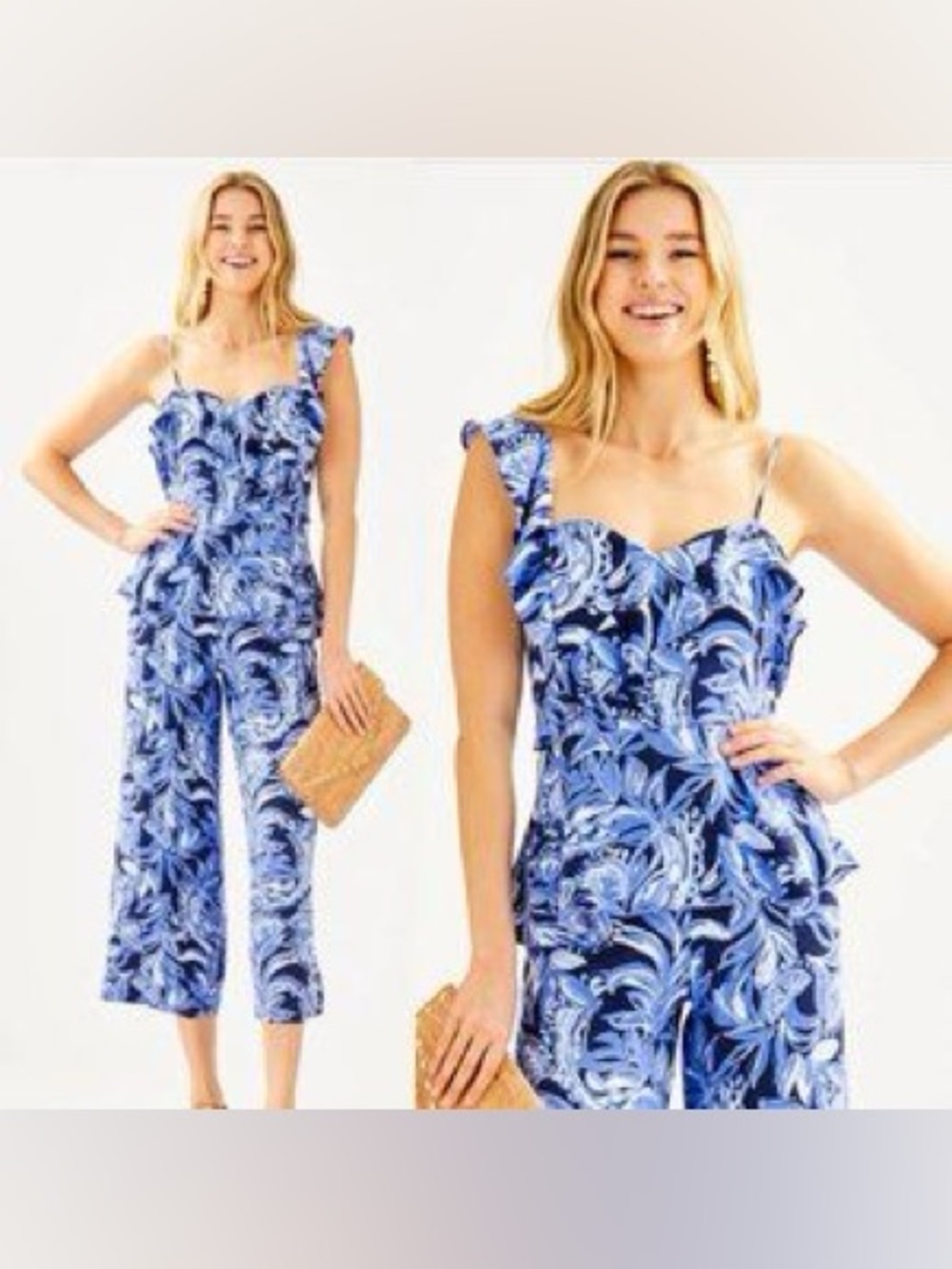 NWT Lilly Pulitzer Auria Top & Avery Crop Pants sz 0 You’re the Zest Navy